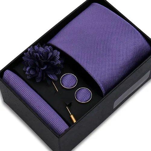 Top Quality Solid color Ties Hanky Cufflinks Brooch Set Elegant Jacquard Necktie For Men Business Wedding In Gift Box Gravatas - Image 17