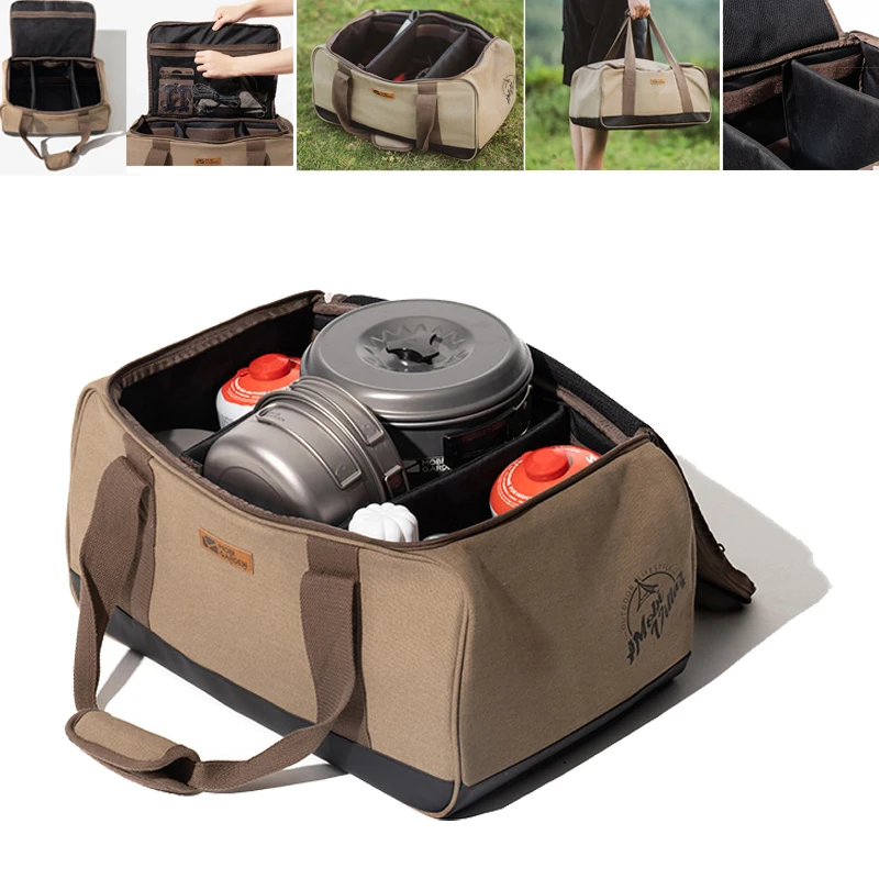 

Camping Travel Portable Separated Storage Bags, Carry On Luggage, Brown Cookware Tote, Large Weekend Bag