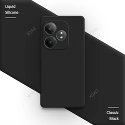 Liquid Silicone Camera Protection Phone Case, Soft Square Back Cover in Simple Design for Realme GT6 (Classic Black)