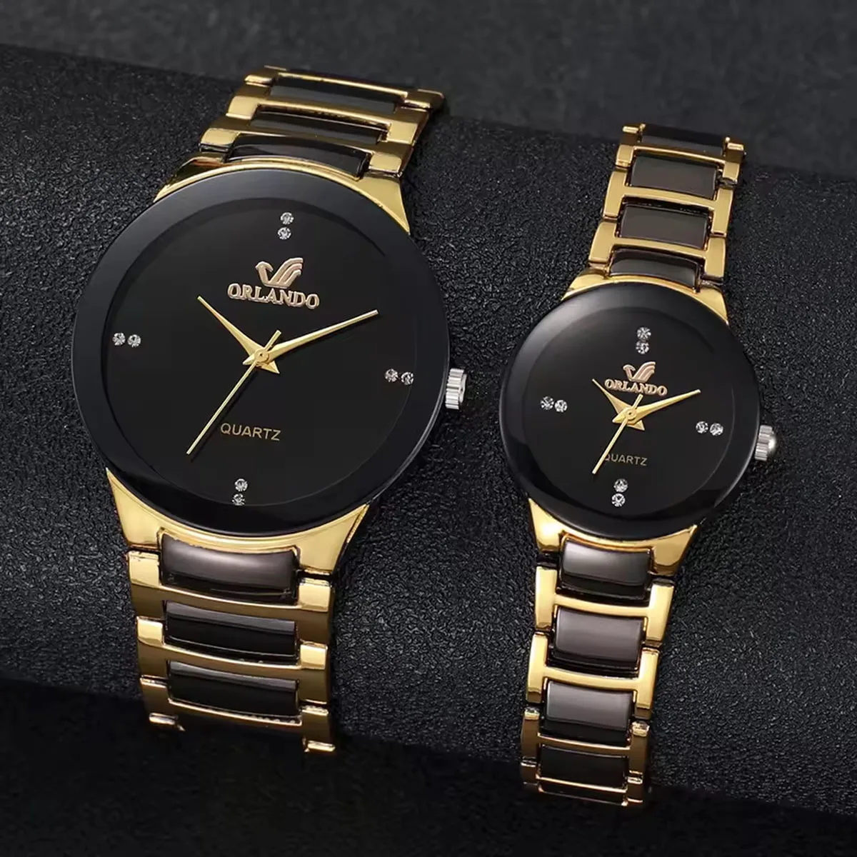 2pcs-Couple's Watches Fashion Stainless Steel Band Men Women Analog Quartz Watches Set