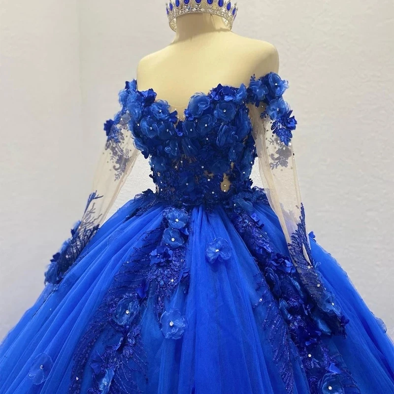 ANGELSBRIDEP Royal Blue Ball Gown Quinceanera Dresses 3D Flower Applique Princess Birthday Party Prom Gown vestidos de 15 a&ntilde;os