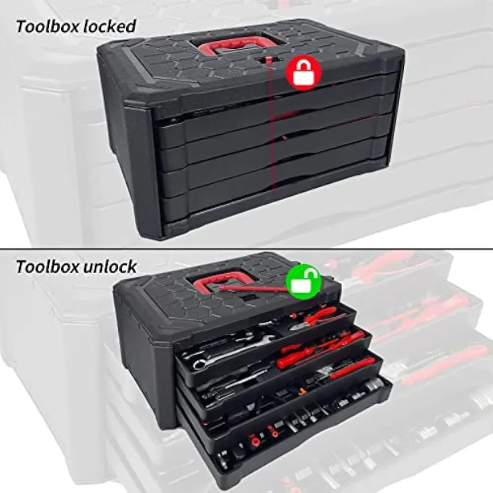 188-Piece Tool Set with Wheels, Tool Kit with Rolling Tool Box, Four-Layer Tool Kit, Toolbox Storage Case with Drawer, Complete Household Tool Kit.