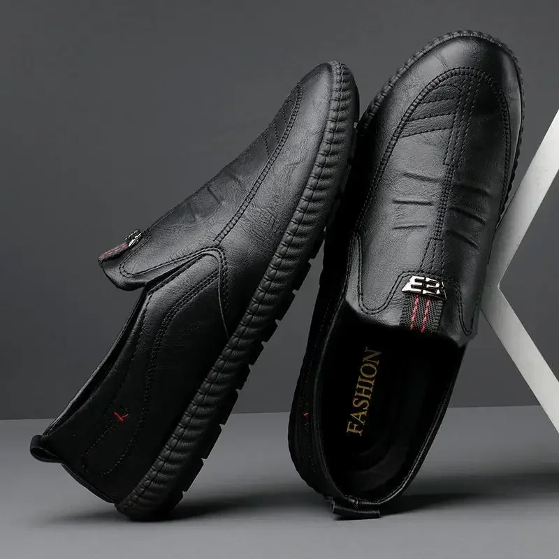 Leather Men Shoes Breathable Business Summer Slip on Loafers Man Casual Black Flats Driving Walking Shoes Moccasins Leather Shoes
