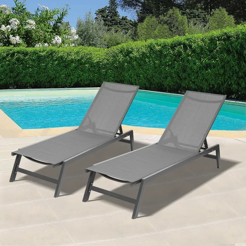 

2 Pcs 62/75 in Outdoor Chaise Lounge Chair Sets, Five-Position Adjustable Aluminum Recliner, All Weather for Patio,Beach,Yard