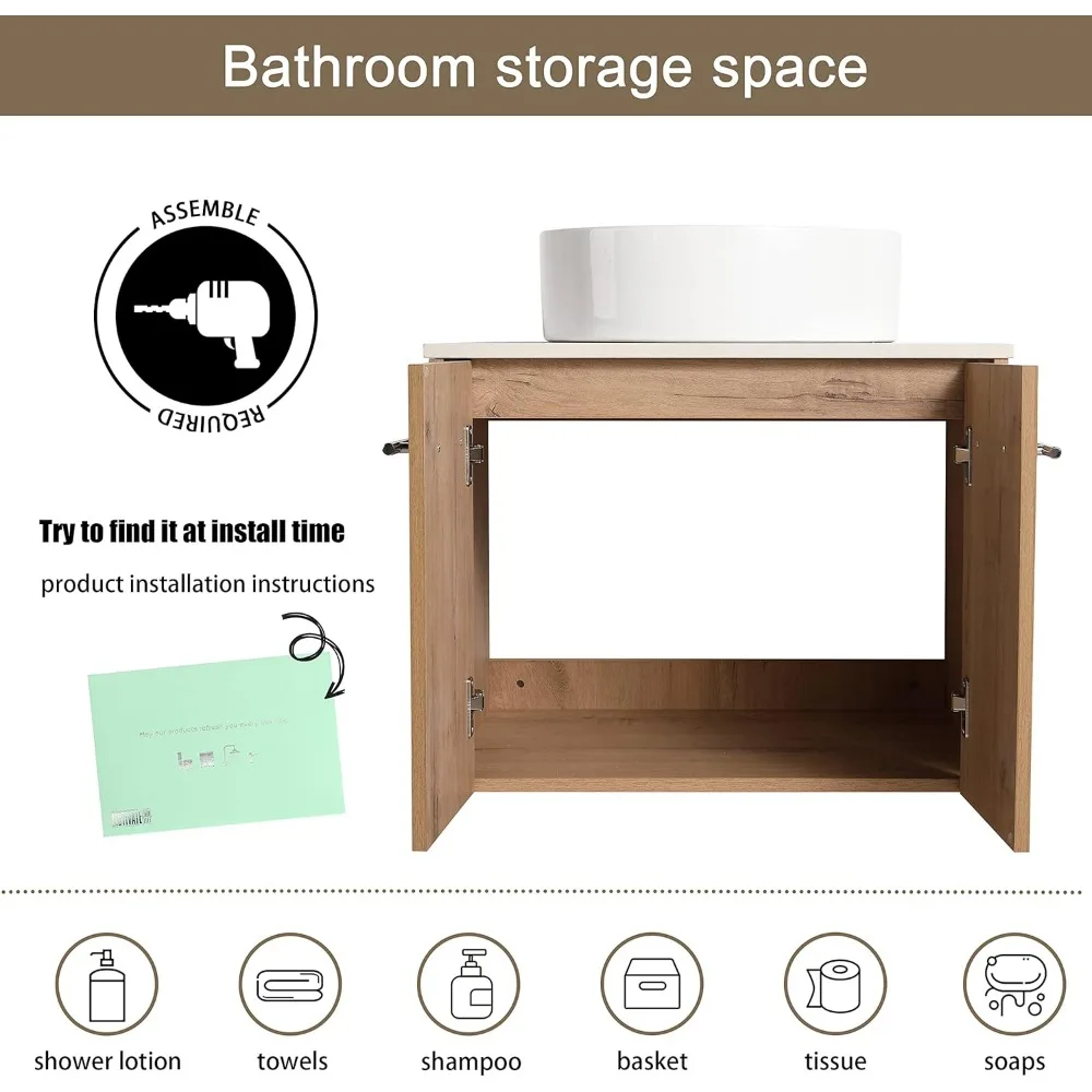 24" Floating Bathroom Vanity with Sink,24 Inch Single Sink Wall Mounted Bathroom Vanity,2 Doors and White Ceramic Basin Sink Top 4