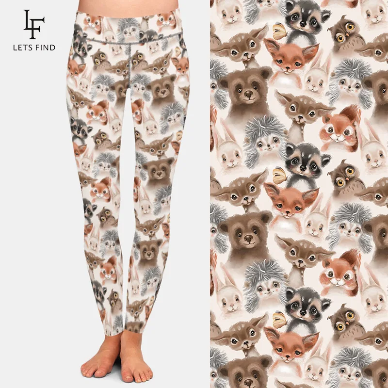 LETSFIND simpatici animali del bosco che stampano Leggings elastici da donna Leggings da allenamento a vita alta di moda