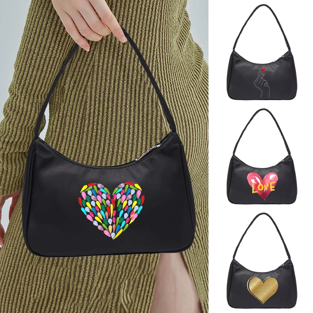 Fashion Women Love Print Armpit Shoulder Bags Casual All-match Underarm Bag Elegant Ladies Zipper Shopping Handbags Purse Tote