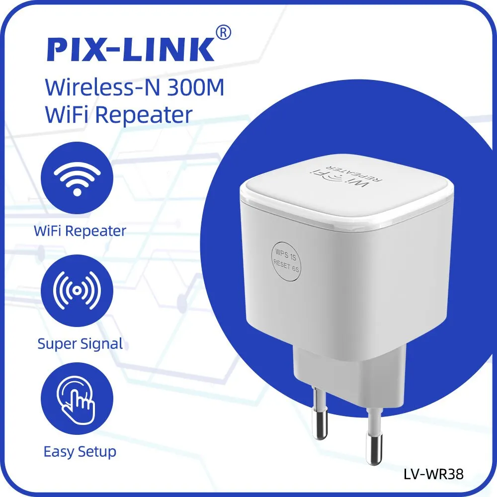 Pix-Link Wr38 Wireless Wifi Repeater Router 300Mbps Wi-Fi Range Extender Stabile Porta Ethernet Singola Consente La Funzione Wireless Ad