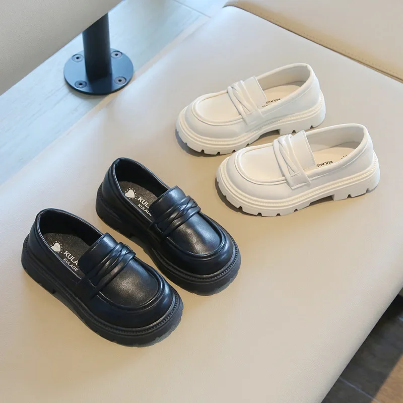 Leather Kids Slip On Shoes Black Casual Loafers