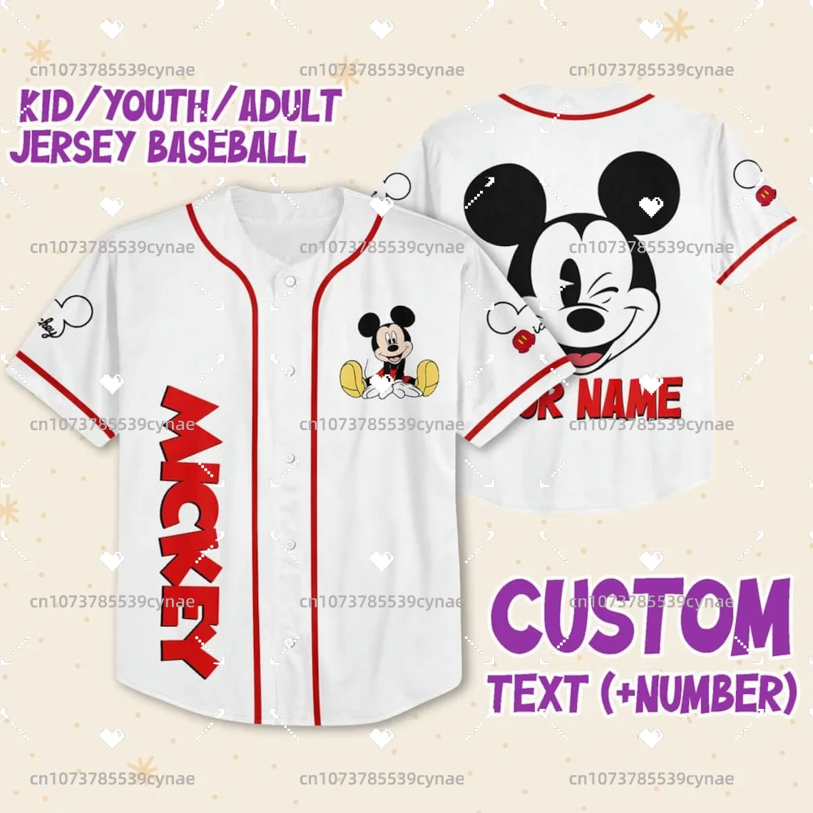 

2023 Disney Baseball Jersey Mickey Baseball Jersey New Fashion Free Custom Name Baseball Shirt