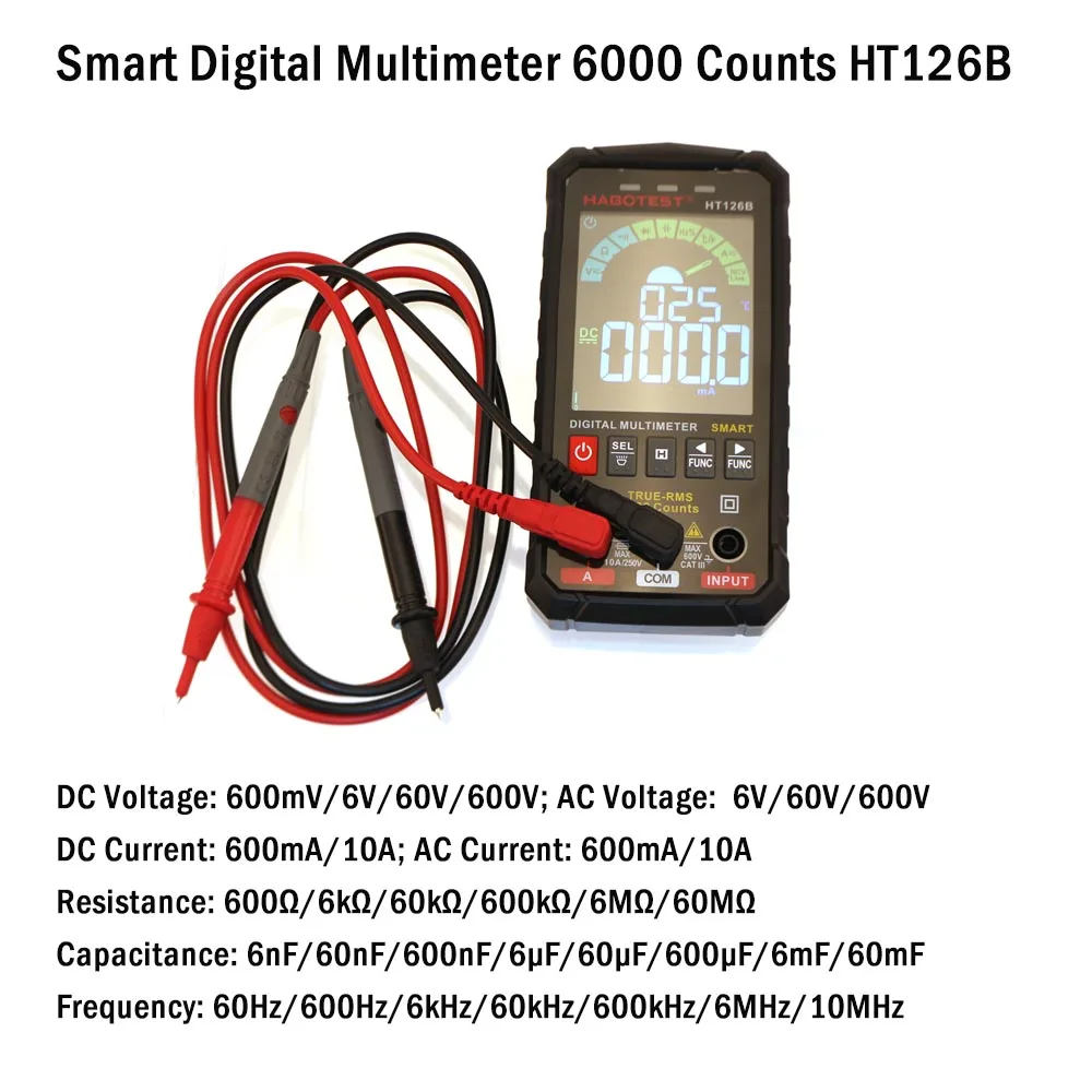 6000 Counts Digital Multimeter True RMS HABOTEST Smart AC DC Voltage Current Capacitance Frequency Duty Temperature Tester