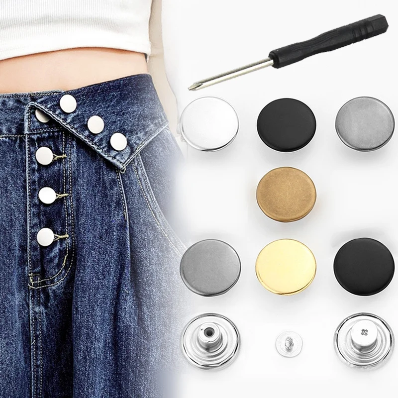 

2PCs Snap Fastener Metal Buttons for Clothing Jeans Perfect Fit Adjust Button Self Increase Reduce Waist Free Nail Sew Buckles