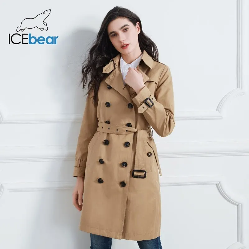 Tanie ICEbear 2022 kobiety jesień lapel wiatrówka moda podwójne sklep