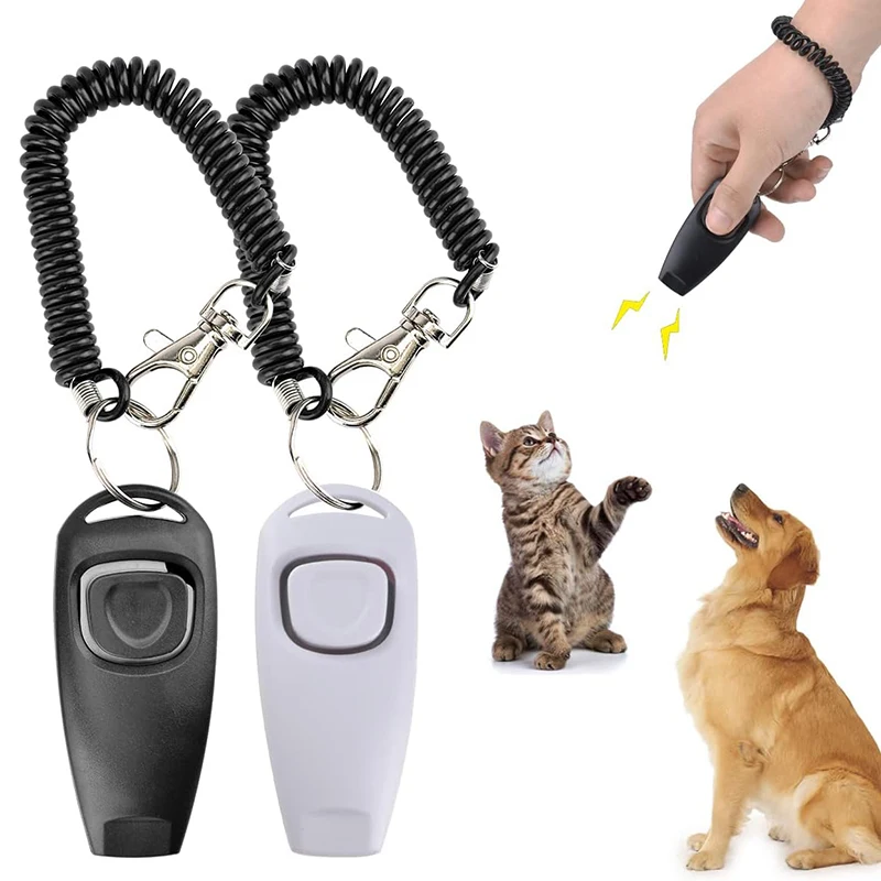 

Dog Training Clickers and Whistle in One Pet Plastic New Dogs Click Trainer Aid Tools Adjustable Wrist Strap Dog Supplies