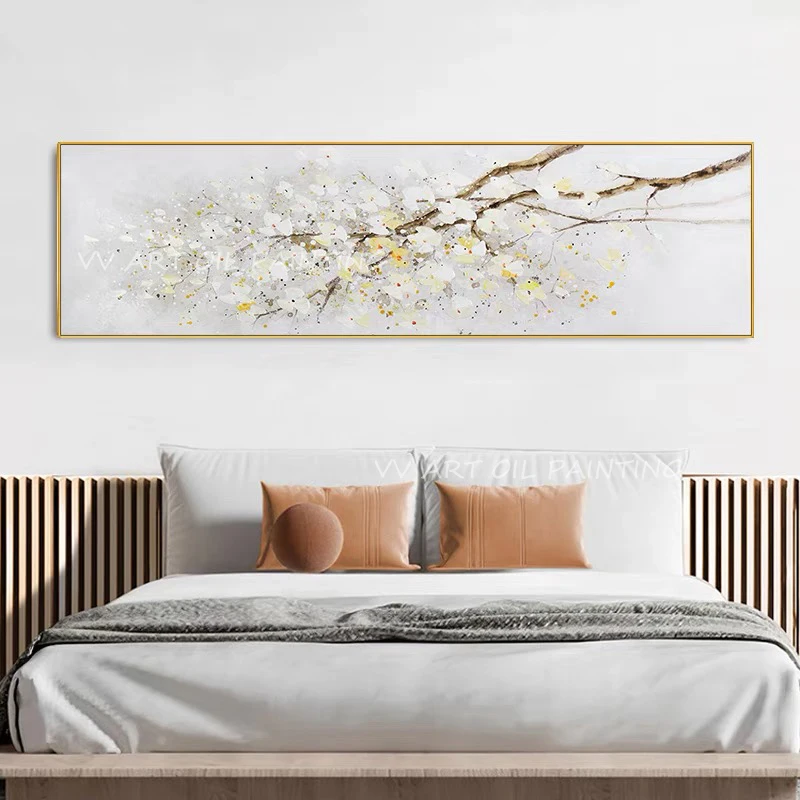 

White Flower Large size 100% hand-made oil canvas oil painting knife abstract sitting room dining-room wall no framework