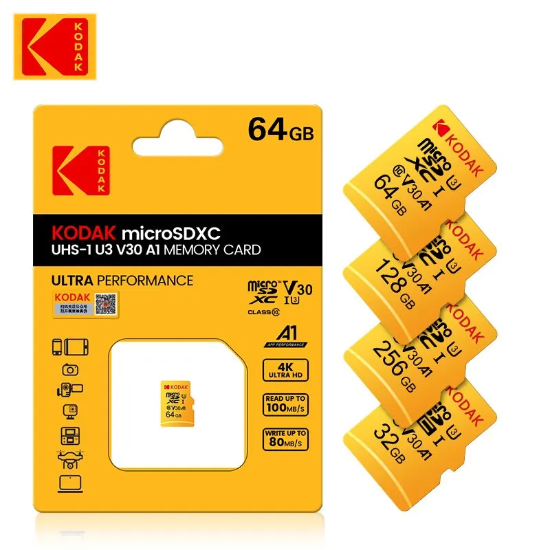 Kodak Micro SD Card 256GB 128GB 64GB 32GB Class10 U3 V30 High Speed Memory Card for Phone Tablet Camera