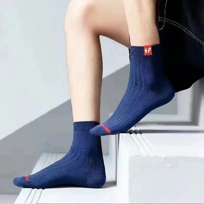 5Pairs Cotton Men\'s Socks Breathable Casual Sock Solid Color Striped Spring Summer Thin Sweat-absorbing Sports Tube Man Socks