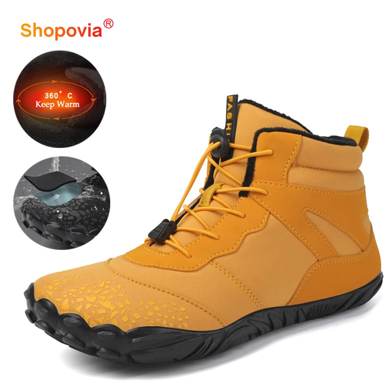 

2024 Winter Booties Men Snow BareFoot Casual Shoes Non-Slip Outdoor Work Shoes Ladies Warm Fur Men Ankle Shoes Male Snow Boots