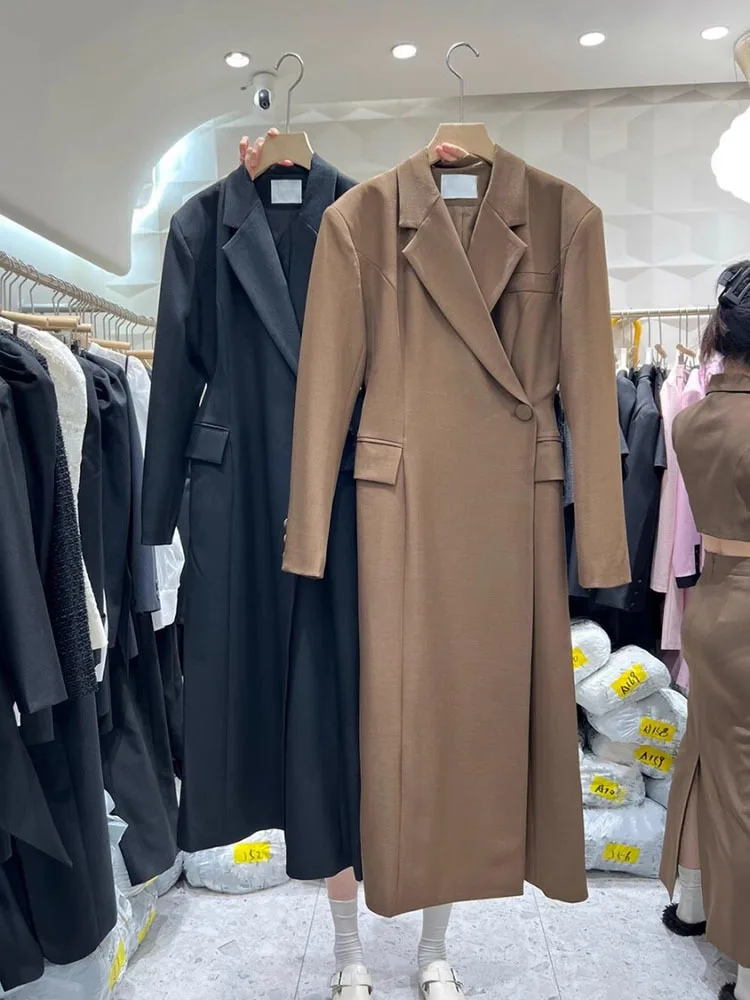 BJTZ Mid-length Office Lady Blazers Jacket For Women 2024 Spring Autumn New Trend Versatile Waist Single Breasted Blazer Coat