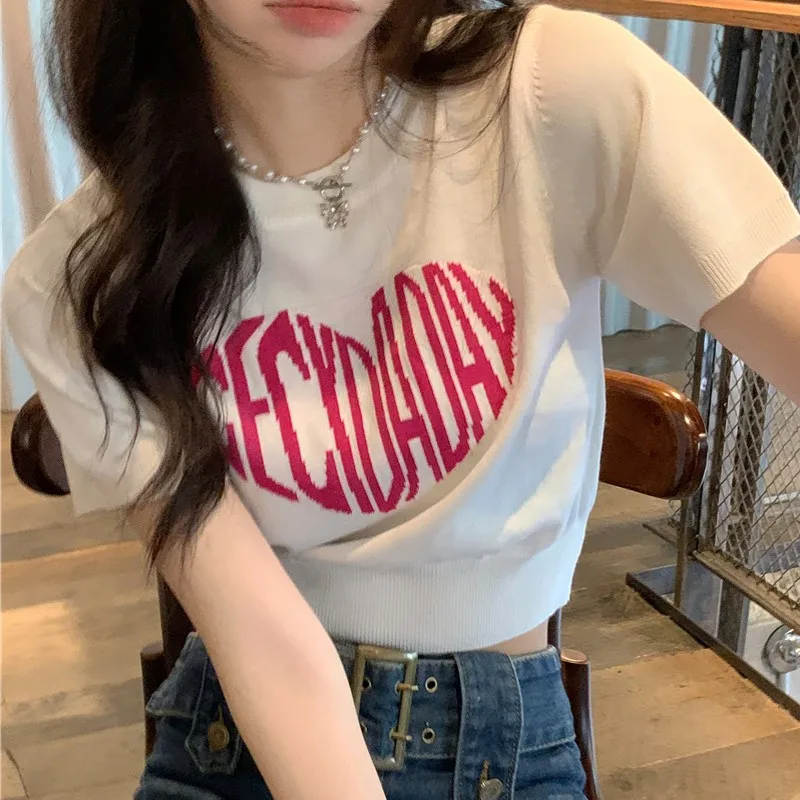 

2022 Pattern Flowers Appliques Knit Top T Shirt Pullovers Knitwear Summer Top letter Design Clothes