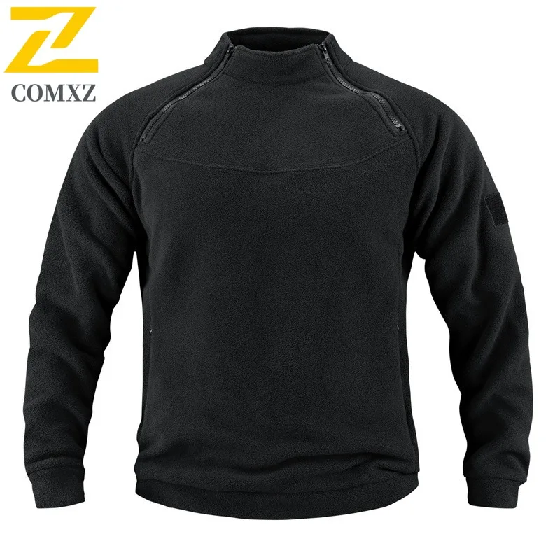 Men Outdoor Fleece Jacket Winter Warm Hidden Zipper Pocket Hiking Workwear Pullover Thermal Trekking Breathable Training Top