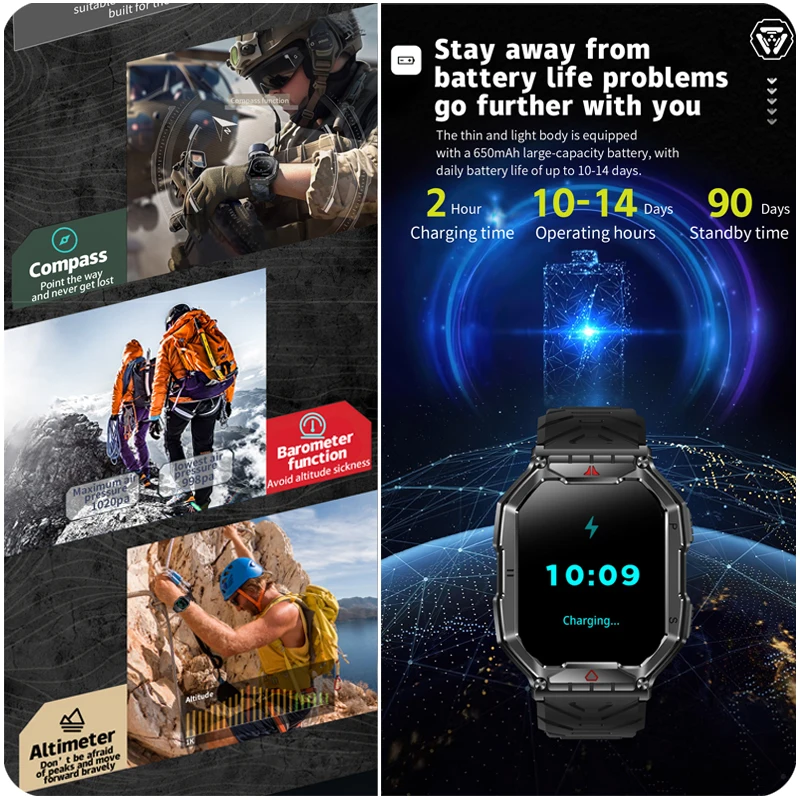2024 New Durable Military GPS Smart Watch Men 2.1-inch AMOLED HD Screen Heart Rate Bluetooth Call Waterproof Outdoor Smart Watch 5