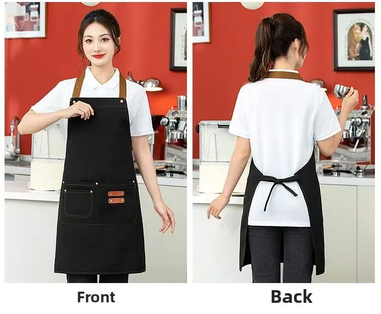 Premium-Leinwandschürze für Küche, Esszimmer, Bäckerei, Café, Herren und Damen, wasserdicht, mit individuellem Logo – Detail 4