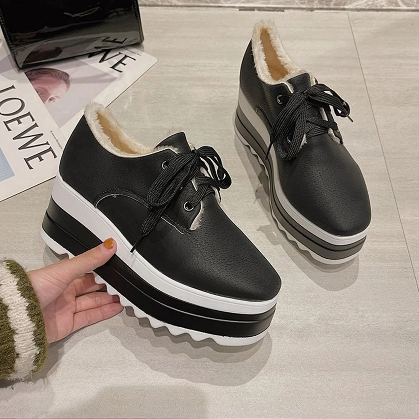 2024 New Synthetic Sock Furry Heels Warm Platform Wedge Boots Women Spring Autumn Shoes Plush Winter Females Ankle Booties