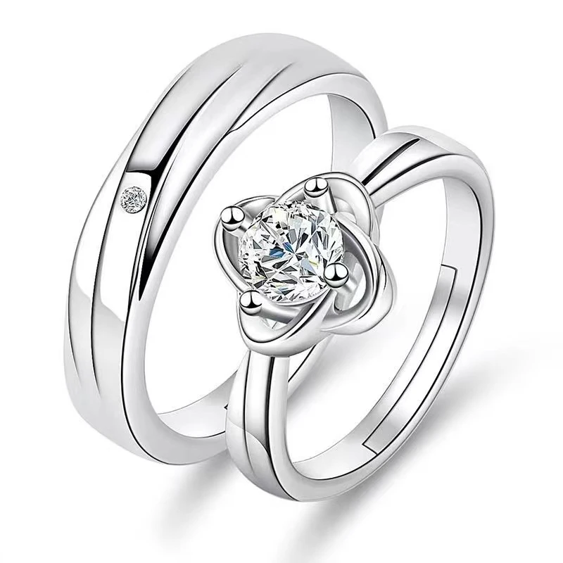 Wedding Rings Couple Rings 2Pcs/sets Zircon Heart Adjustable For Women Men