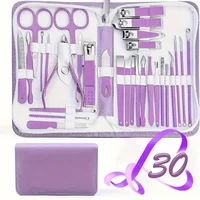 30 Pcs Purple Manicure Set Professional travel kit Stainless Steel Solid Manicure Kit Nail Care Kit With Pink Case Valentine 2