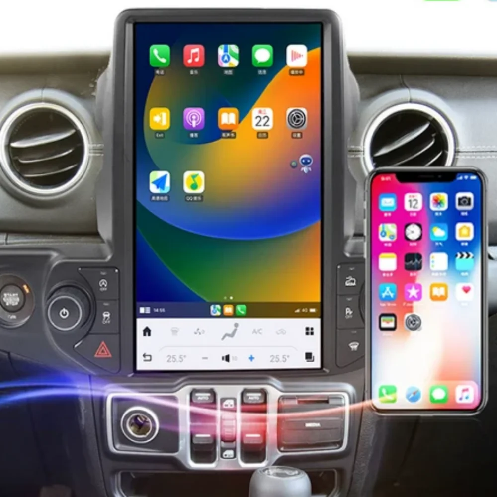 13.6 Cal pionowy ekran Radio samochodowe Carplay Android 11 jednostka główna dla Jeep Wrangler Rubicon 2018 2019 2020 2021 Auto GSP Player