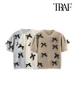TRAF Women's Fashion Bow Appliques Knit Sweater O-Neck Short Sleeve Pullover Chic Female Tops 1