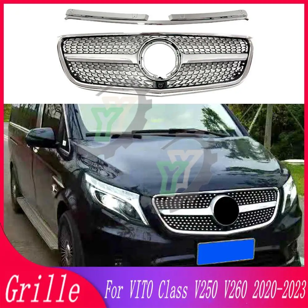 

2020-2023 Front Grille For Ben VITO Class Diamond Grille Black Silver for V260 V250 Front Bumper Racing Grill for Vito GT Style