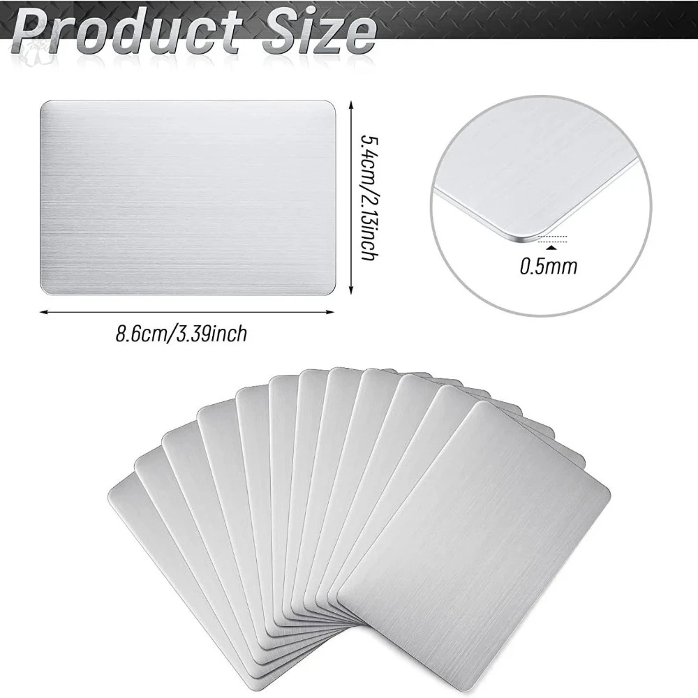 10Pcs 스테인레스 스틸 금속 명함 크기 85*53mm 빈 레이저 조각 카드 특수 로고 인쇄 매트 브러시 마감