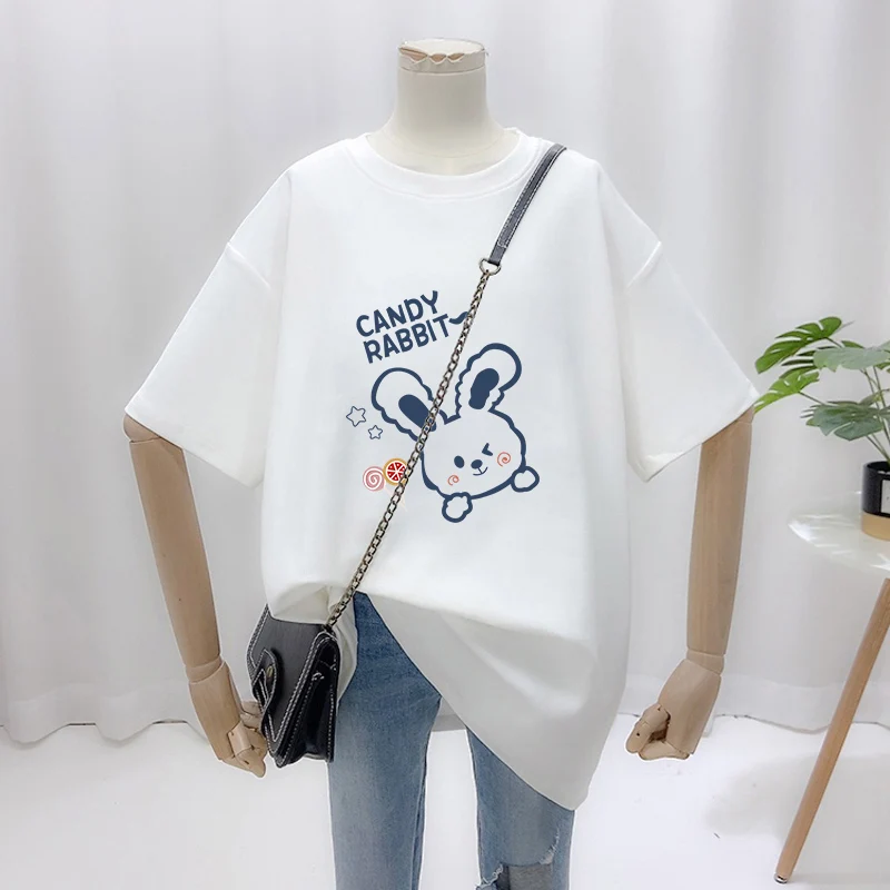 

Oversized T Shirts 100% Cotton Plus Size T Shirt Summer Top Tees Cartoon Printed O Neck L-6XL Short Sleeve Tshirt Women