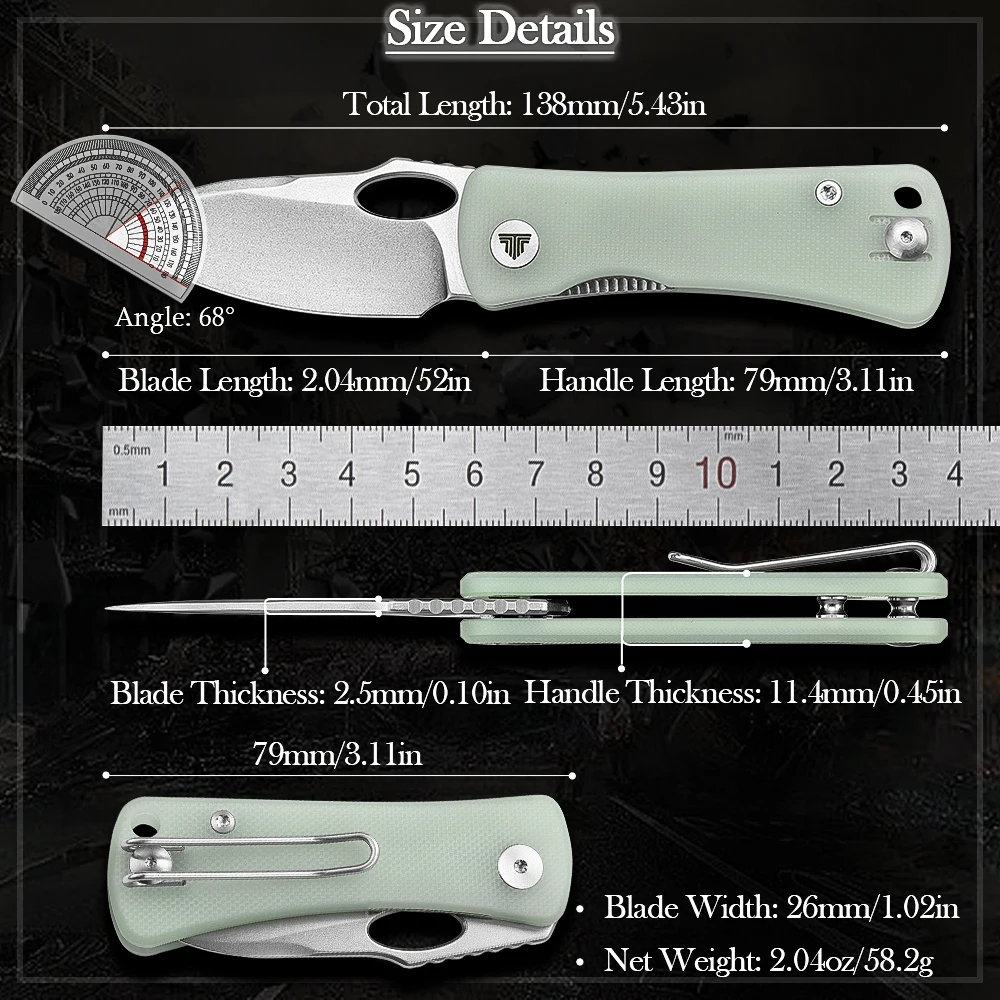 TRIVISA Folding Pocket Small Knife with Clip，Mini EDC Knife for Men,2.04”14C28N Steel Blade，G10 Handle for Women Camping Tools 2
