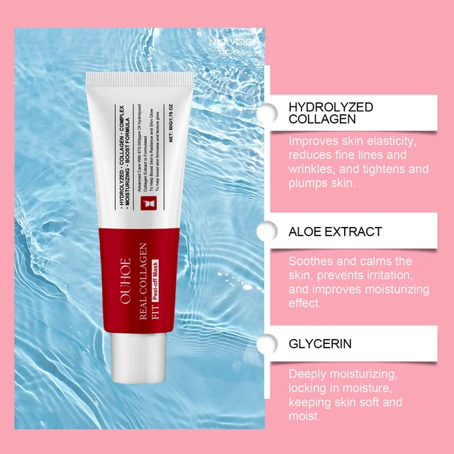 Ouhoe Collagen Peel Off Mask with Application Brush Anti Wrinkle Firming Hydrating Easy Peel All Skin Types Non Irritating Clean 2