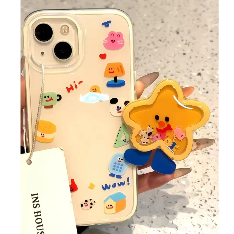 Cartoon Shakeable Grip Tok Holder White Acrylic Hard Phone Case