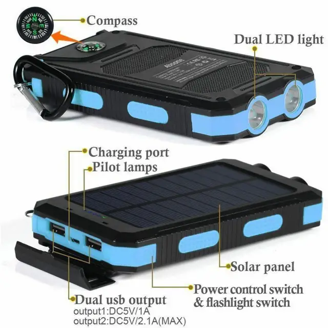 Solar Panel DIY Power Bank Case Charge Storage Box Dual USB Power Bank Shell SOS Light Flashing Light Compass Power Bank Box 6