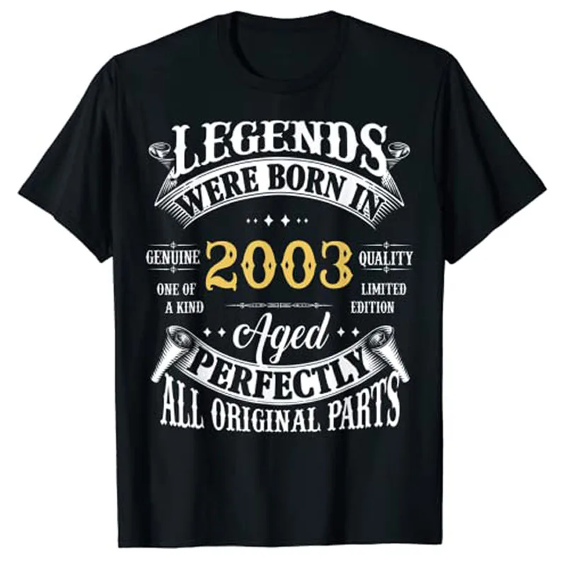 

20th Birthday Tee Vintage Legends Born In 2003 20 Years Old T-Shirt Gifts Sayings Quote Graphic Outfits Short Sleeve Blouses