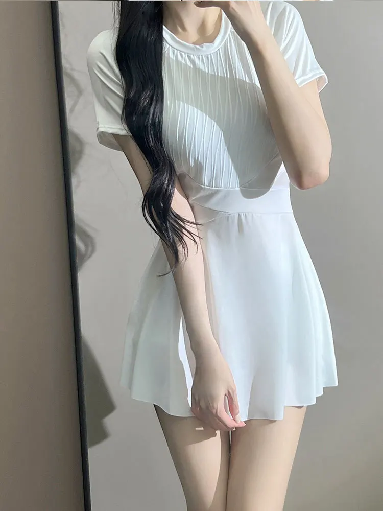 Women's Dress Swimsuit Gathered Together Sexy Solid Color Slim Fit and Slim