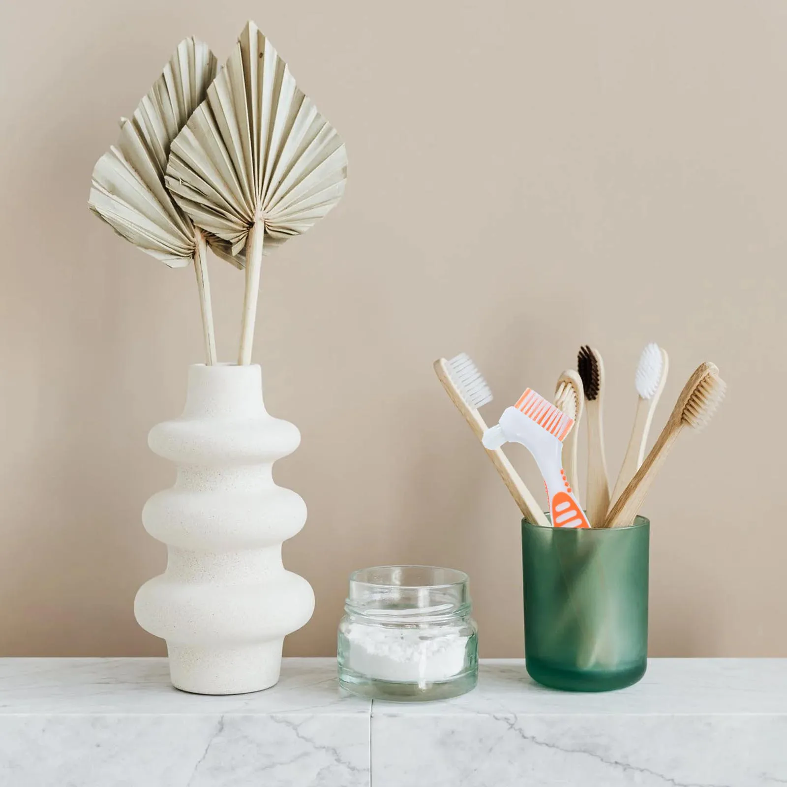 4Pcs 틀니 칫솔 양면 휴대용 청소 브러시 ??편안한 손잡이 가정용 부분 세미 풀 틀니 관리