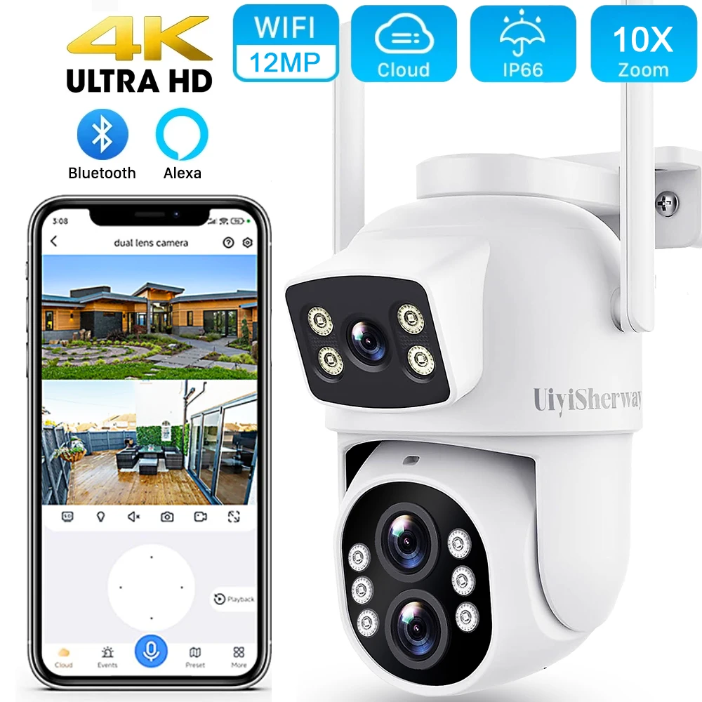 12MP WiFi Outdoor IP Camera 10x Zoom Infrared Night Vision HD Automatic Tracking Security Monitoring IP CCTV WiFi Camera Outdoor Camera
