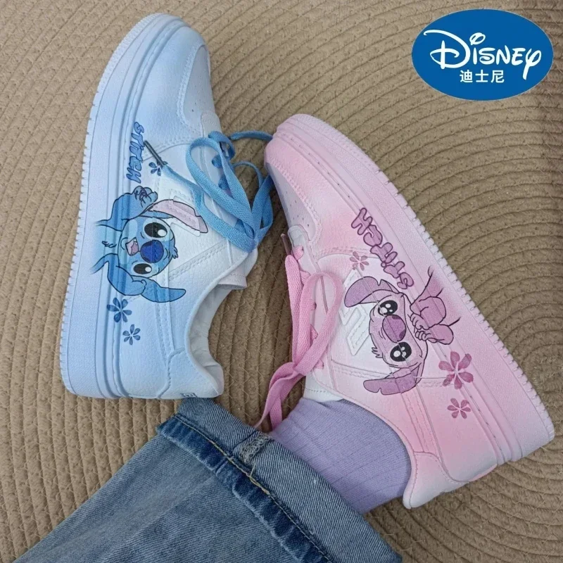 

2024 New Disney Stitch Angel Cartoon Sneaker Women Summer Breathable Versatile Couple Board Shoes Cute Student Leisure Shoe Gift
