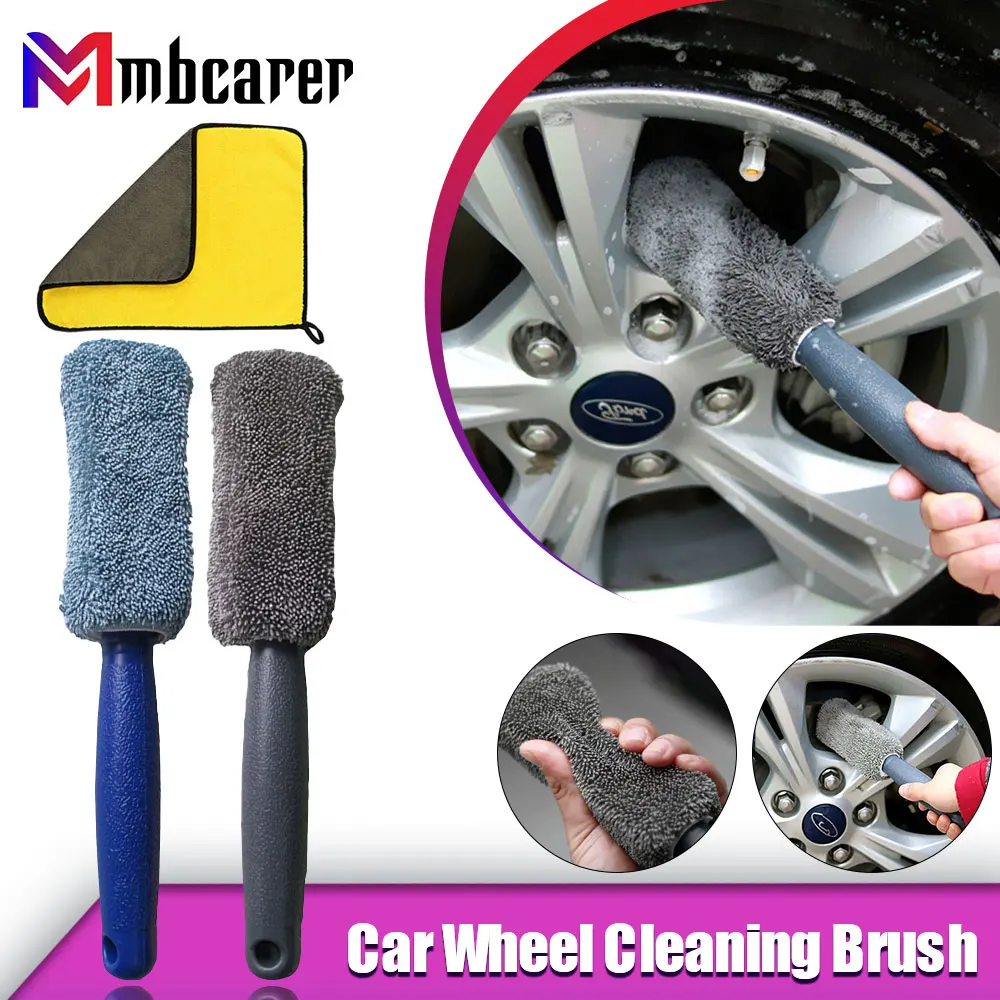Car Wheel Cleaning Brush Tire Washing Clean Soft Microfiber Wheel Rim Brush for Car Trunk Motorcycle Auto Detailing Wash Brush