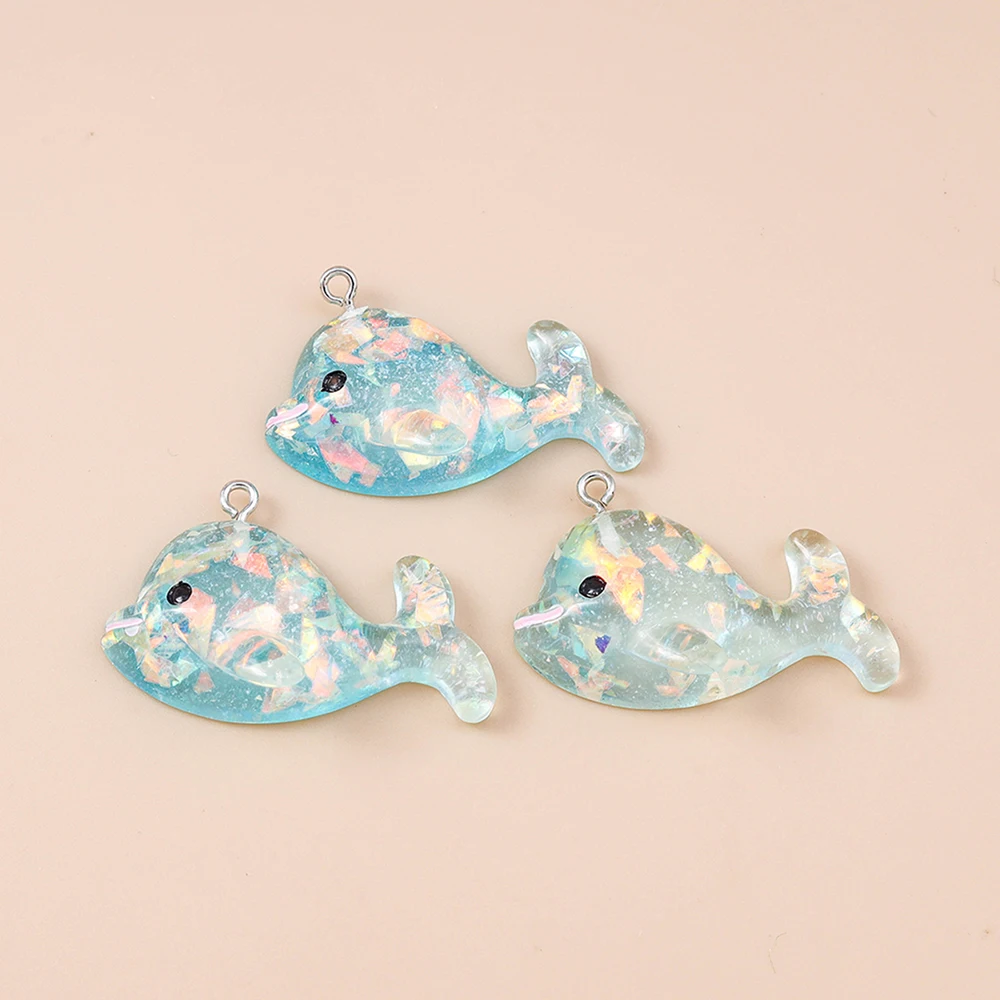 Leslie 10 Stück bunte, glänzende Glitzer-Delfin-Anhänger aus Kunstharz für Ohrringe, Armbänder, Halsketten, Schmuckherstellung, DIY-Bastelarbeiten – Detail 14