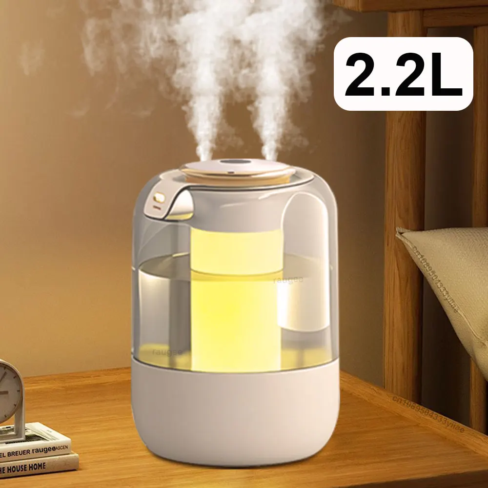 Air Humidifier 2.2L Large Capacity Home Humidifier Mute Mist Maker Double Nozzle Usb Humidifier for Bedroom with LED Night Light 1