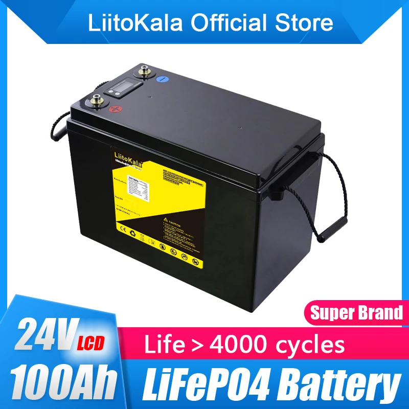 

Liitokala 24v 100ah lifepo4 solar battery for golf cart for forklift waterproof battery for inverter, solar system, motor boat