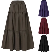 Women´s Casual Long Skirts, Solid Color Pleated Big Hem Elastic Waist Loose Fit Skirts, Simple Style Bottoms 1