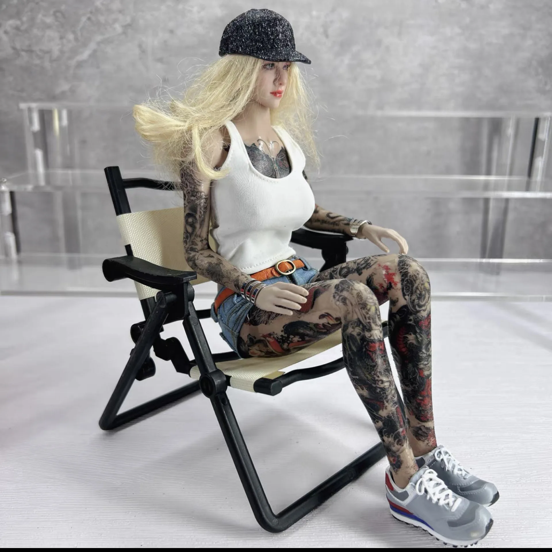 1:6 Soldier Camping Lounger Folding Chair Toy Model Dolls Play House Toys Beach Chair Scene DIY Decoration Accessories